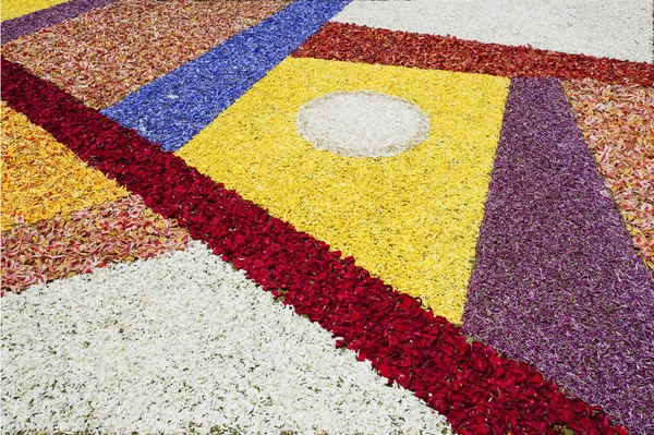 Tappeto di fiori astratti al festival del Corpus Domini, Tenerife, Isole Canarie — Foto Stock