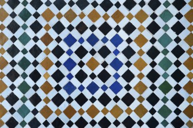 Çok popüler, renkli Zellige iş, eski Fas simetrik döşeme, mozaik duvar Marrakesh, Morocco