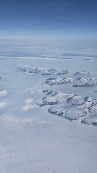 Aerial View Remote Deserted Frozen Surface Mountains Glaciers Southern Coast — Stock Photo, Image