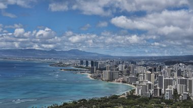 Manzarası volkanik koni, Diamond Head, Waikiki beach doğru gelen Honolulu, Oahu Adası, Hawaii, ABD