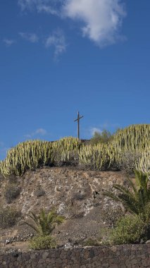 La Centinela mirador, San Miguel de Abona, Tenerife, Kanarya Adaları, İspanya popüler bir bakış açısı üst kısmında yer alan ahşap çapraz