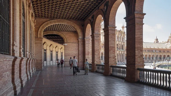 Plaza Espana Sevilla Andalusië Spanje Juni 2019 Toeristen Lopen Door — Stockfoto