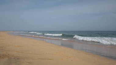 Fuerteventura 'daki el değmemiş plaj Playa Jandia' yı, beyaz kumlu plajları, ılıman iklimi ve vahşi doğasıyla Kanarya Adaları 'nın en çekici turistik beldelerinden biri olan sakin dalgalar sürüklüyor.