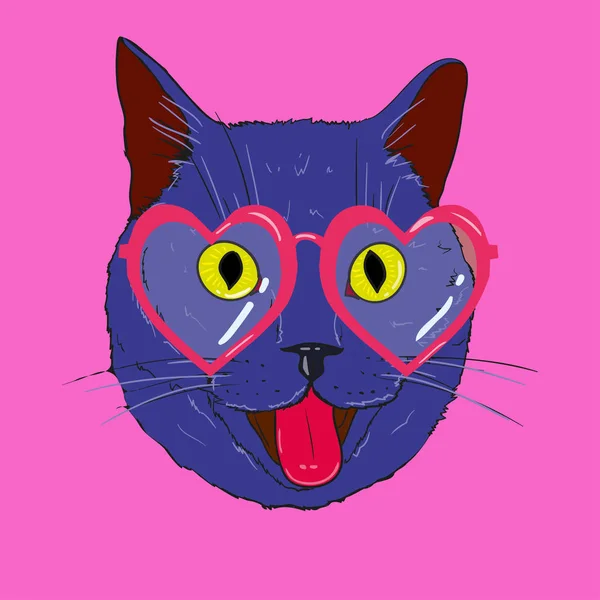 Gato de color con gafas — Vector de stock