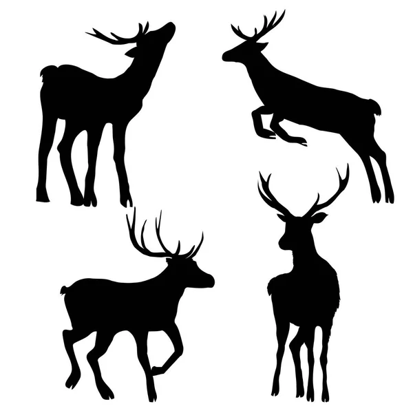 Set of Black deer silhouettes — Stock Vector