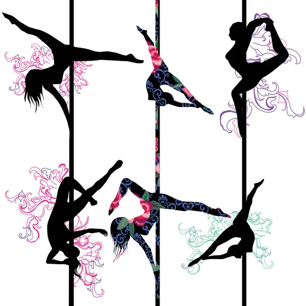 Set of abstract pole dancers — Stock Vector