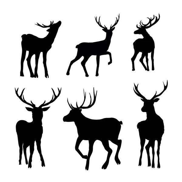 Ensemble de silhouettes de cerfs noirs — Image vectorielle