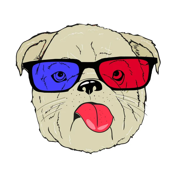 Niedliche Bulldogge mit Brille — Stockvektor