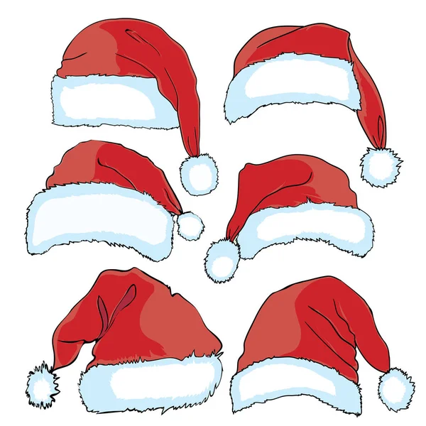 Conjunto de chapéus de Papai Noel — Vetor de Stock
