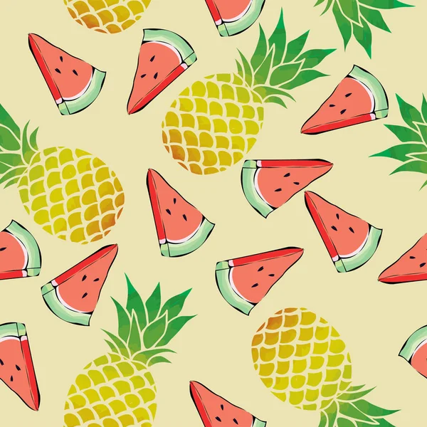 Ananas et pastèque motif sans couture — Image vectorielle