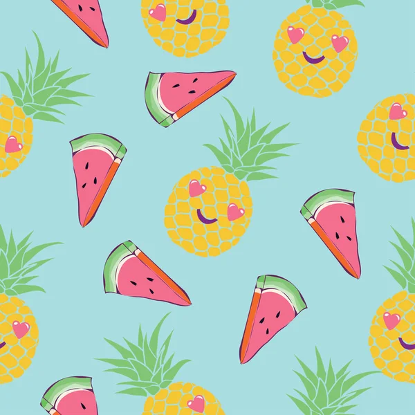 Ananas et pastèque motif sans couture — Image vectorielle