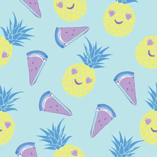 Pineapples and watermelon seamless pattern — Stock Vector