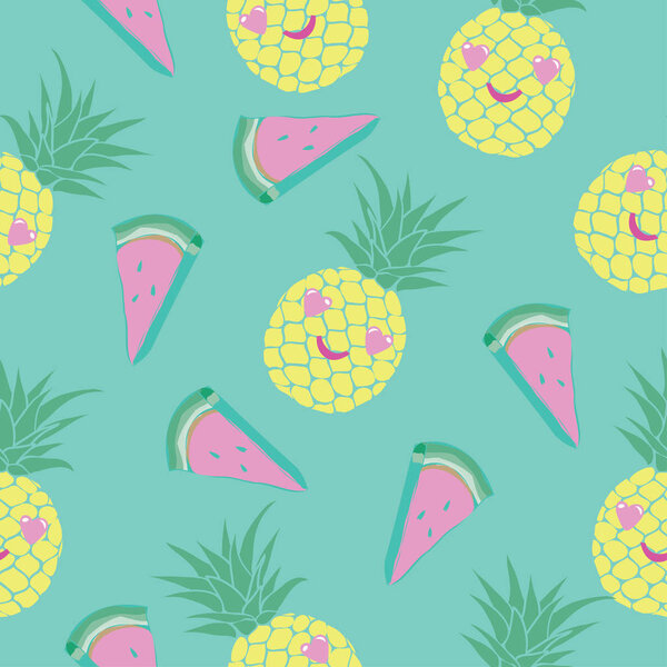 pineapples and watermelon seamless pattern