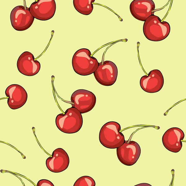 Cerezas patrón sin costura — Vector de stock