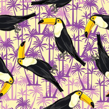 Toucan kuşlar ve palmiye ağaçları