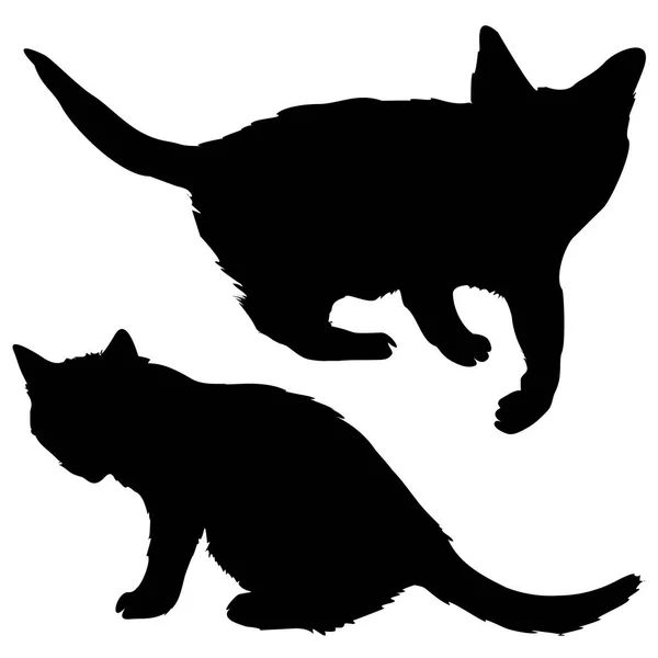 Negro gato silueta conjunto — Vector de stock