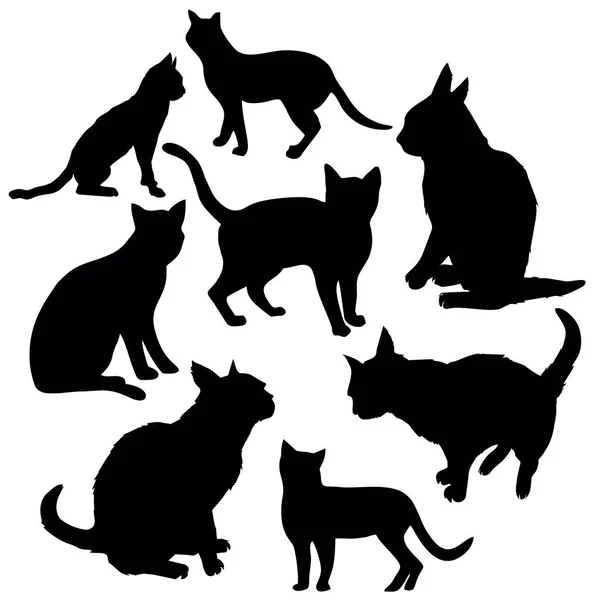 Czarny kot sylwetka zestaw — Wektor stockowy