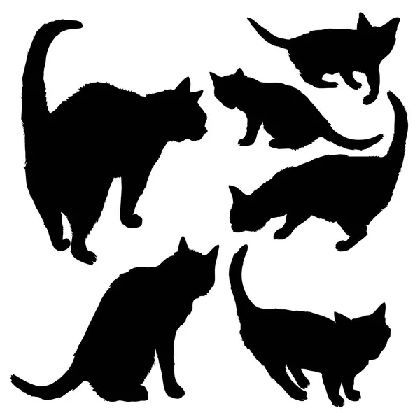 Negro gato silueta conjunto — Vector de stock