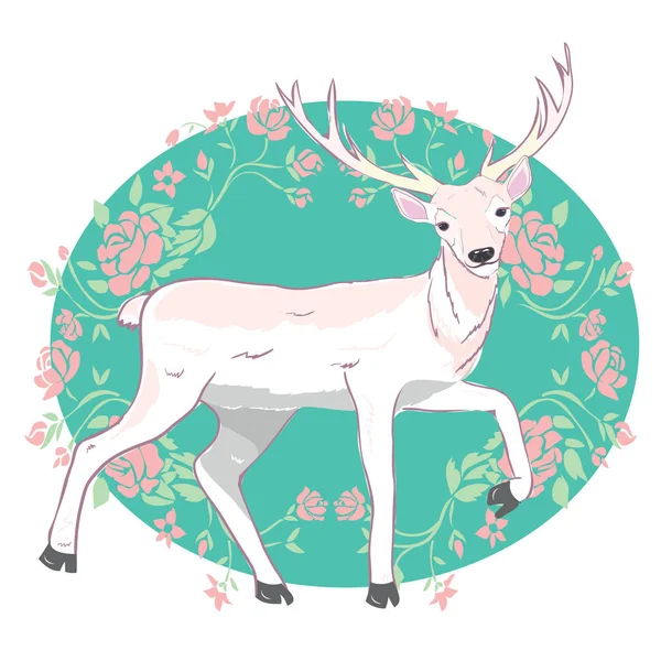 Deer in floral frame — Stock Vector