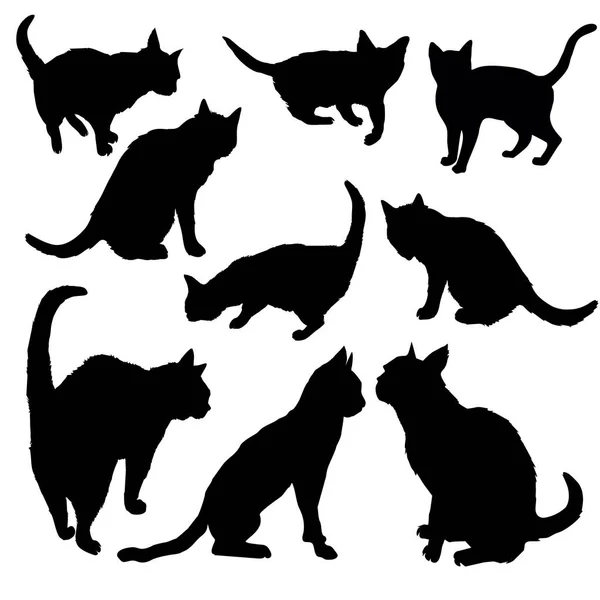 Ensemble de silhouettes de chat — Image vectorielle