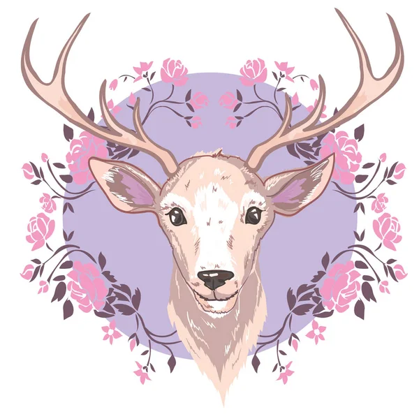 Deer in floral frame — Stock Vector