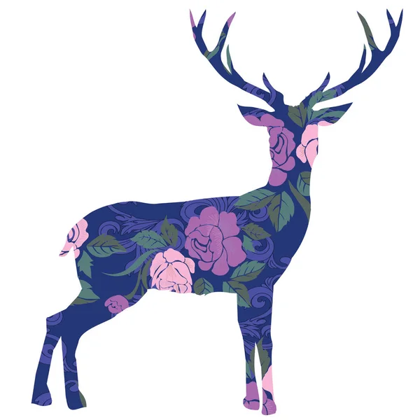 Silhouette di cervo, vettore, illustrazione, animale, bianco, foresta, sfondo, isolato , — Vettoriale Stock