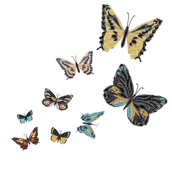 Fjärilar, vektor, illustration, vit bakgrund, broderi, vektor, textur, isolerad, design, bakgrund, vingar, insekt — Stock vektor