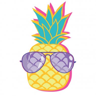 ananas gözlük, meyve, beyaz arka plan, vektör çizim ile