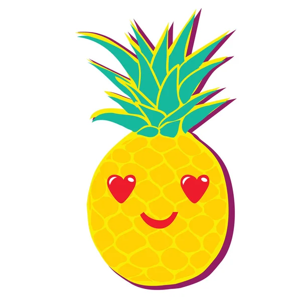 Ananas met bril, fruit, witte achtergrond, vectorillustratie — Stockvector