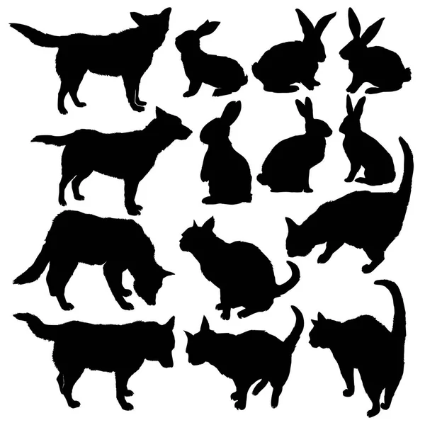 Silhouette Animale Lapin Chien Chat — Image vectorielle