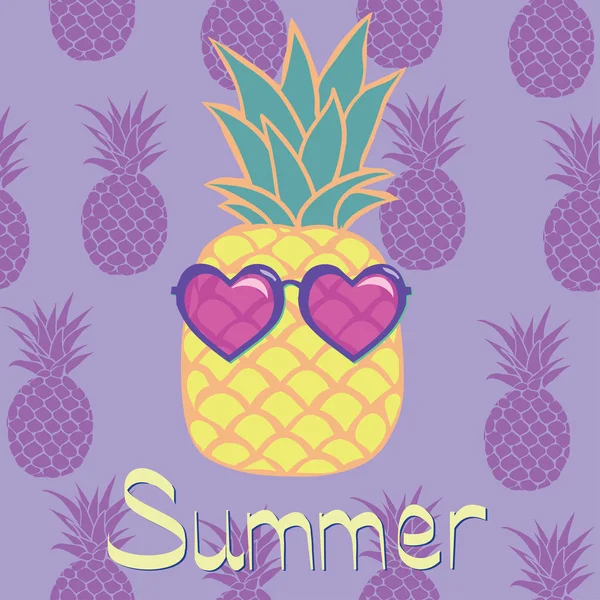 Ananas met bril, vector illustratie — Stockvector