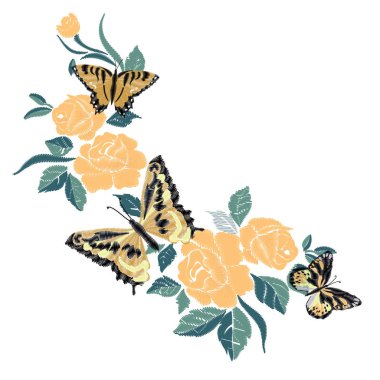 çiçekler, vektör, illüstrasyon kelebek