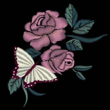 Kelebek Tasarım Giyim için. Nakış böcek vektörü. izole