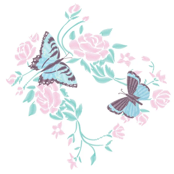Schmetterlingsdesign für Kleidung. Stickerei Insektenvektor. isoliert — Stockvektor
