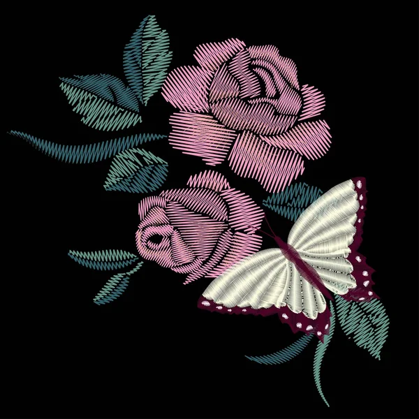 Kelebek Tasarım Giyim için. Nakış böcek vektörü. izole