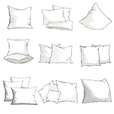 yastık, sanat, yastık izole, beyaz yastık, yatak yastık vektör çizim kroki