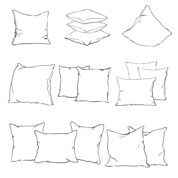 アート 枕の分離 白の枕 ベッドの枕のベクトル図をスケッチします — ストックベクタ