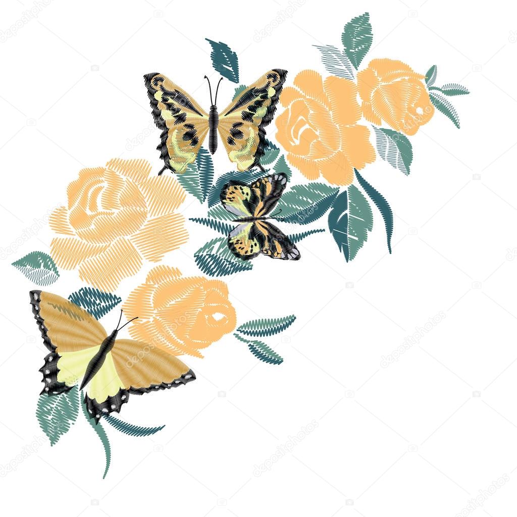 butterfly design for clothing. embroidery insect vector. isolated
