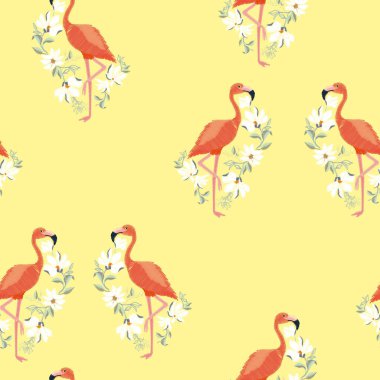 Flamingo ve ebegümeci ile güzel sorunsuz vektör tropikal desen arka plan. Soyut doku, çizgili. Duvar kağıtları, web sayfası arka planlar, yüzey dokuları, tekstil için mükemmel.