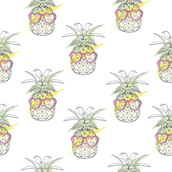 Ananas avec lunettes, vecteur de motifs, illustration — Image vectorielle