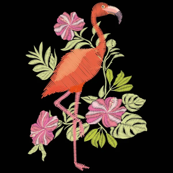 フラミンゴ刺繍ベクトル — ストックベクタ