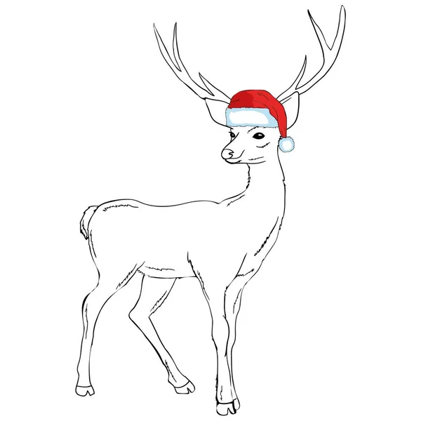 Holiday szimbólum. Ikon: színes aranyos rénszarvas, santa kalap. Kör — Stock Vector