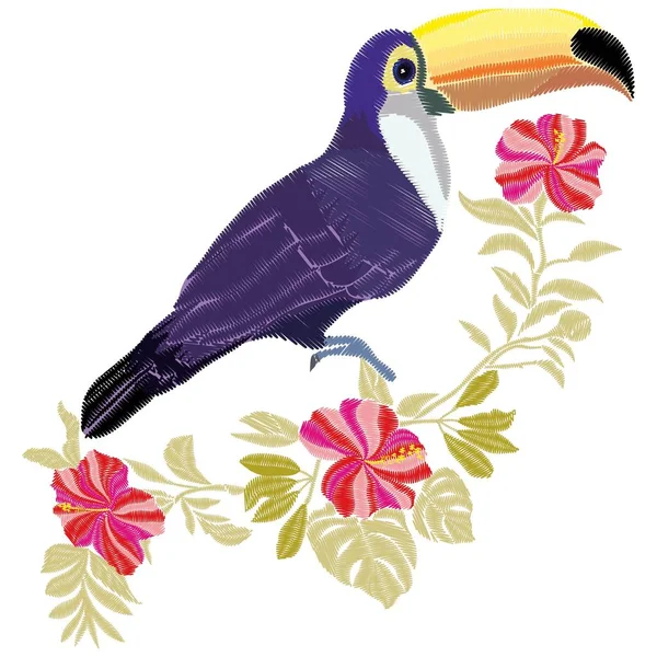 Fågel, vektor, illustration, Toucan broderi — Stock vektor