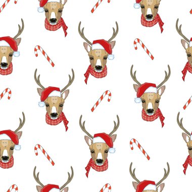 Noel geyiği Dikişsiz desen illüstrasyon vektör. Ren geyiği ve