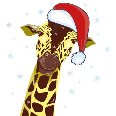 Zürafa kafa Santa Claus şapka ile grafik illüstrasyon vektör.