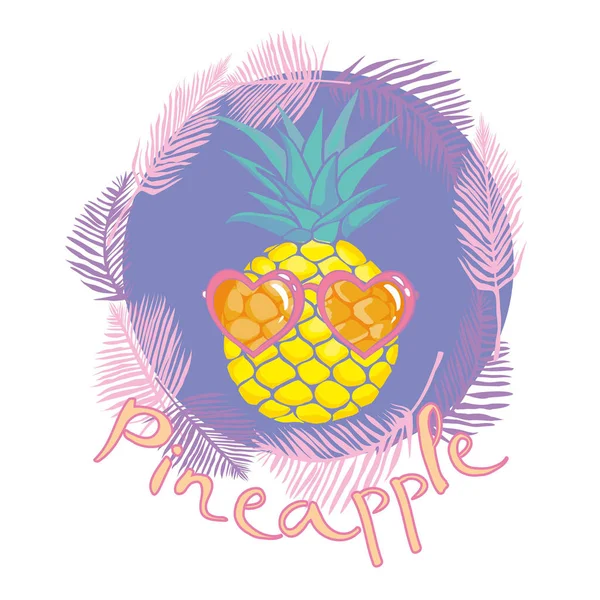 Ananas s brýlemi tropické, vektor, ilustrace, design, e — Stockový vektor