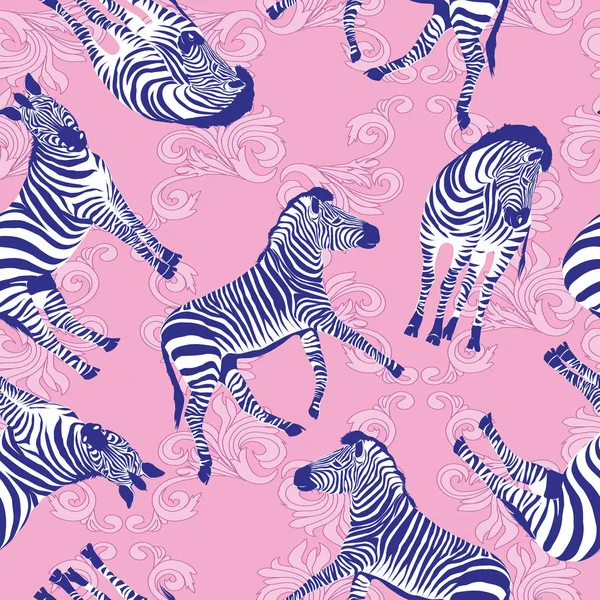 Dibujo Patrón sin costura con estampado de cebra de animal salvaje, silueta — Vector de stock