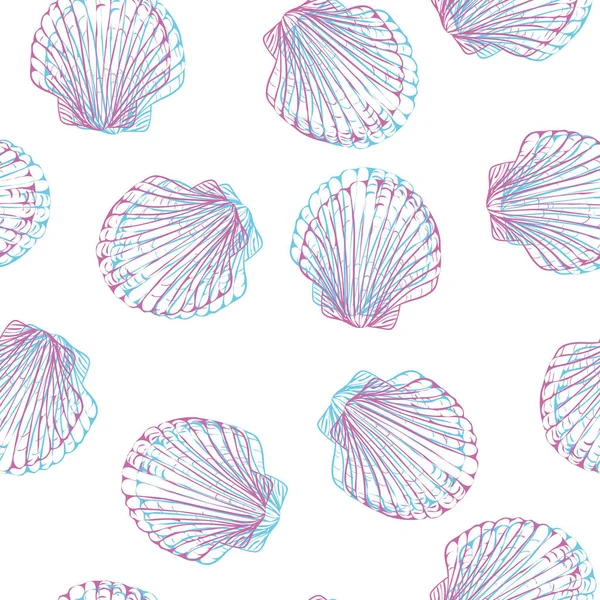 手でシームレスなパターンをベクトルには、ホタテ貝殻が描かれています。おしゃれ — ストックベクタ