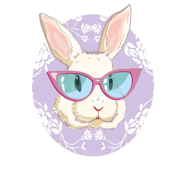 Portrait de mode dessiné à la main de lapin — Image vectorielle