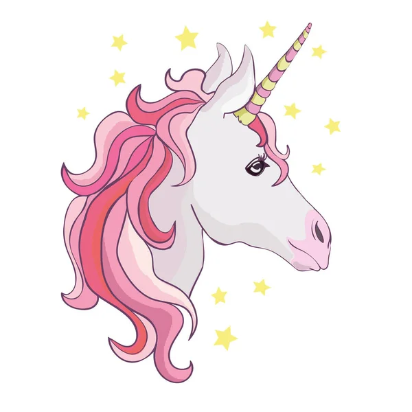 Icono vectorial unicornio aislado en blanco. Cabeza retrato caballo palo — Vector de stock